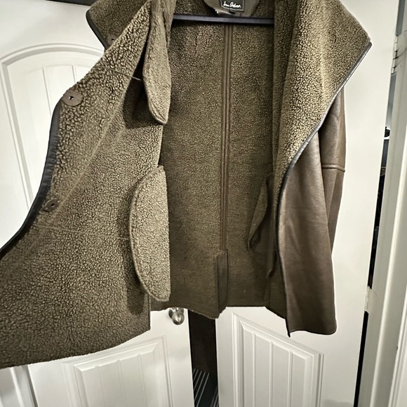 Sam Edelman Women's Sydney Hooded Faux Shearling Dark Olive Jacket size L - Picture 8 of 16